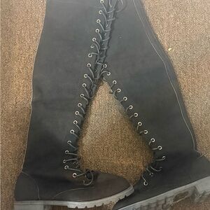 Women's Black Lace-Up Knee-High Boots